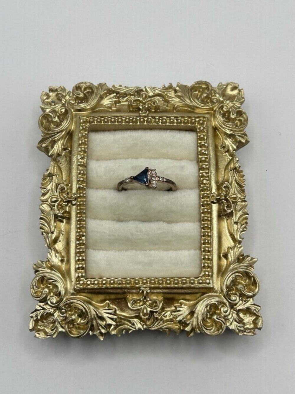 Vintage Blue Stone Rhinestone Ring Size 7.5 Costume Jewelry Glam Fun Retro Gift - Picture 1 of 13